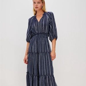 Rails Navy and White Striped Tiered Maxi Dress
